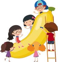 Banana with many children cartoon character isolated vector