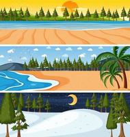 Set of different nature horizontal scenes vector