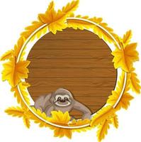 Round autumn leaves banner template with a sloth cartoon character vector