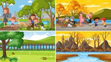 conjunto de diferentes escenas de la naturaleza estilo de dibujos animados vector