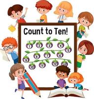 Count to ten number board with many kids vector