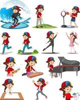 Set of a cute girl doing different activities vector