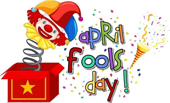 April Fool's Day font logo with Jester from surprise box