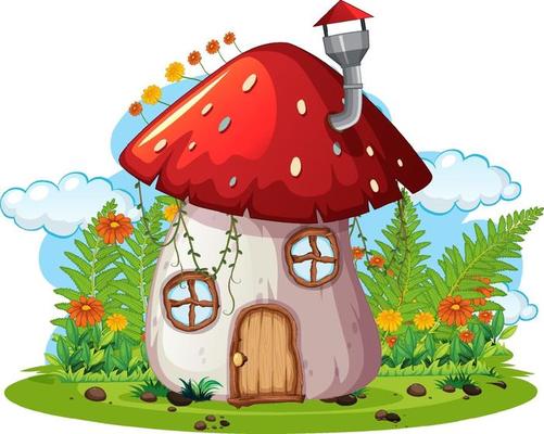 Fantasy mushroom house isolated on white background