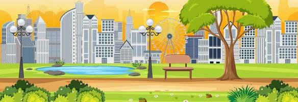 Autumn season with city park at sunset time horizontal scene vector