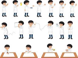 Set of a scientist boy in different poses cartoon character vector