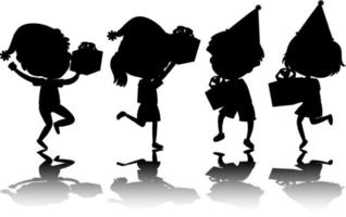 Set of kids silhouette with reflex on white background vector