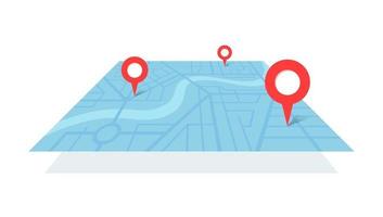 Plano de mapa de calles de la ciudad con pines de ubicación de gps de río y marcadores de ruta de navegación desde a hasta b. Vector de color azul vista en perspectiva ilustración isométrica esquema de ubicación