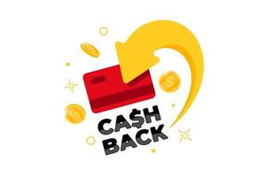 Cashback loyalty program concept. Credit or debit card with returned coins to bank account. Refund money service design. Bonus cash back symbol vector illustration