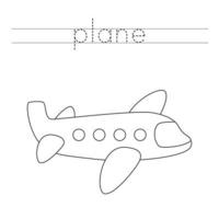 Tracing letters with cartoon plane. Writing practice. vector