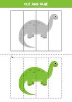 Cut and glue game for kids. Cute cartoon dinosaur. vector
