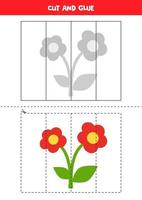 práctica de corte para niños pequeños. Corta y pega una linda flor. vector