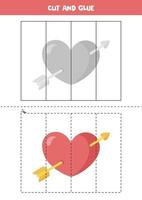 Cut and glue game for kids. Cute cartoon heart. vector