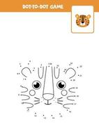 Handwriting practice for kids. Dot to dot with cute tiger. vector