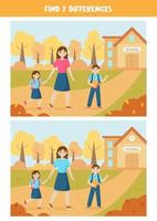 Educational logical game for kids. Find 7 differences. Back to school. vector