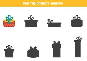 Find the correct shadow of Christmas gift box. vector