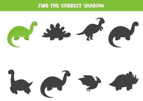 Find the right shadow of cute cartoon brontosaurus. vector