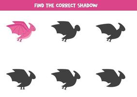 Find the correct shadow of cute flying dinosaur. vector
