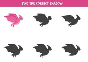 Find the correct shadow of cute flying dinosaur. vector