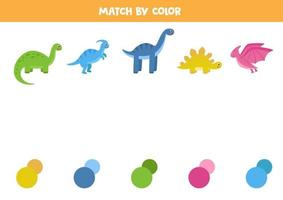 Matching game with dinosaurs. Connect with the right color palettes. vector