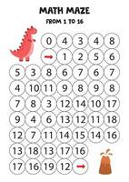 Counting game for kids. Math maze with dinosaur. vector