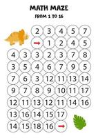 Mathematical worksheet with trice raptor and leaf. vector