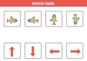 Spatial orientation for kids. Left or right, up or down with cute x ray fish. vector