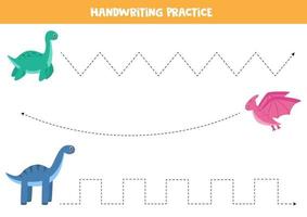 Tracing lines with cartoon dinosaurs. Writing skills practice. vector