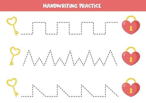 Tracing lines with valentine elements. Trace the lines with lock and key. vector