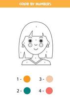 chica de dibujos animados de color por números. juego educativo. vector