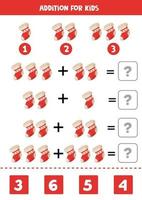 Solve the math equation. Cartoon Christmas sock. vector