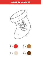 Coloring page of cartoon Christmas sock. Math game. vector