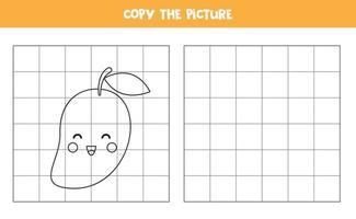 Copy the picture. Cute cartoon mango fruit. Logical game for kids. vector