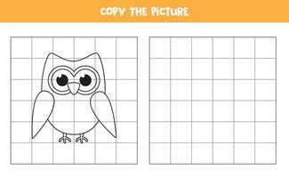 Copy the picture. Cute cartoon owl. Logical game for kids. vector