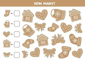 Counting game for children. Christmas Gingerbread cookies. vector