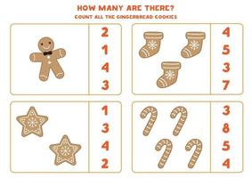 Counting game for kids. Count all Christmas gingerbread cookies. vector