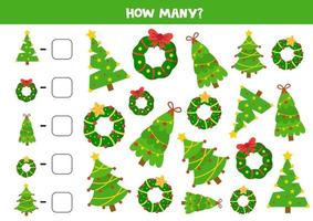 Math game for kids. Counting game with Christmas wreaths. vector