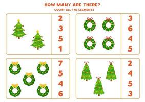 Counting game with wreaths and Christmas trees. vector