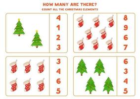 Counting game with Christmas trees and socks. vector