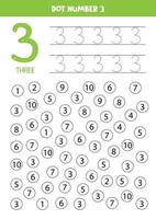 Find and dot number 3. Math game for kids. vector