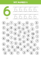 encuentra y puntea el número 6. Juego de matemáticas para niños. vector