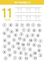 Dot or color all numbers 11. Educational game. vector