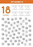 Find and dot number 18. Math game for kids. vector