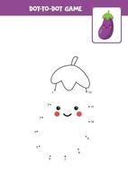 Connect the dots game with kawaii eggplant. vector