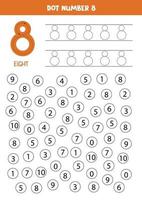 Encuentra y colorea el número 8. Juego de matemáticas para niños. vector