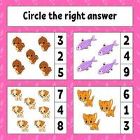 Circle the right answer. Education developing worksheet. Activity page with pictures. Game for children. Color isolated vector illustration. Funny character. Cartoon style.