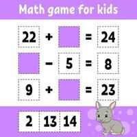 Math game for kids rabbit. Education developing worksheet. Activity page with pictures. Game for children. Color isolated vector illustration. Funny character. Cartoon style.