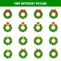 Find different Christmas wreath in each row. vector