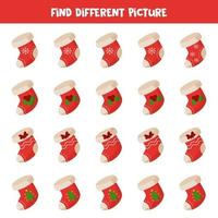 Find Christmas sock which is different from others in row. vector
