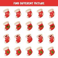 Find Christmas sock which is different from others in row. vector